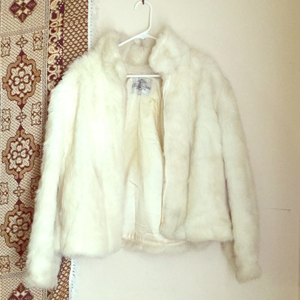 Vintage White Vegan FAUX Fur Coat Made In USA